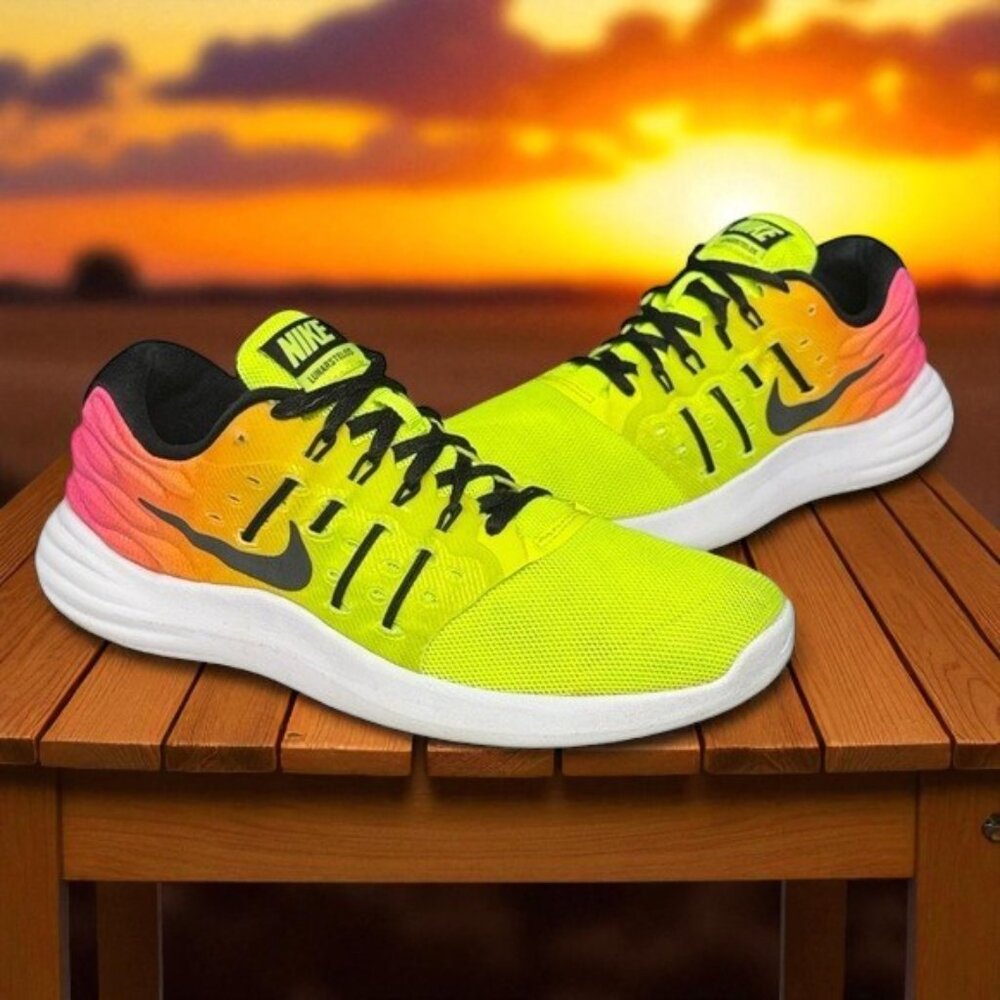 Nike Lunarstelos Neon Yellow Pink Orange #844740-999 Women's Running Shoes 8.5 - Picture 2 of 12